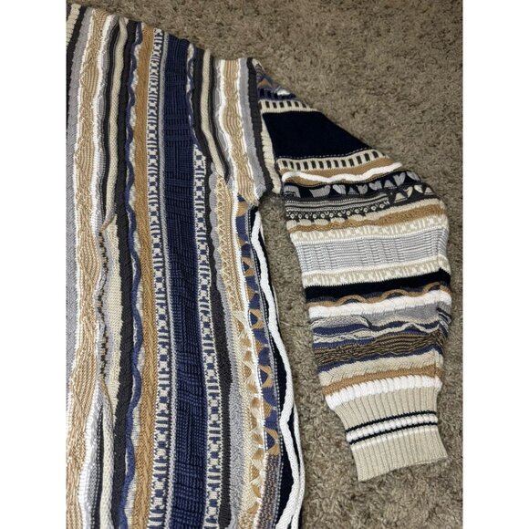 Vintage Sweater Multicolor 3D 90s Textured Knit Abstract Geometric Grandpa Y2k L - Picture 8 of 11